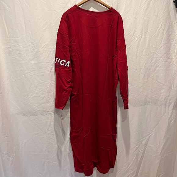 NWT VTG Y2K Nautica Sleepwear Red Nightshirt Nightgown Blue Water Logo Cotton - Picture 2 of 6